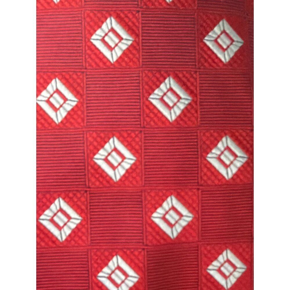 Jos. A. Bank Men’s Red Gray Square & Diamond Pattern Long Silk Necktie